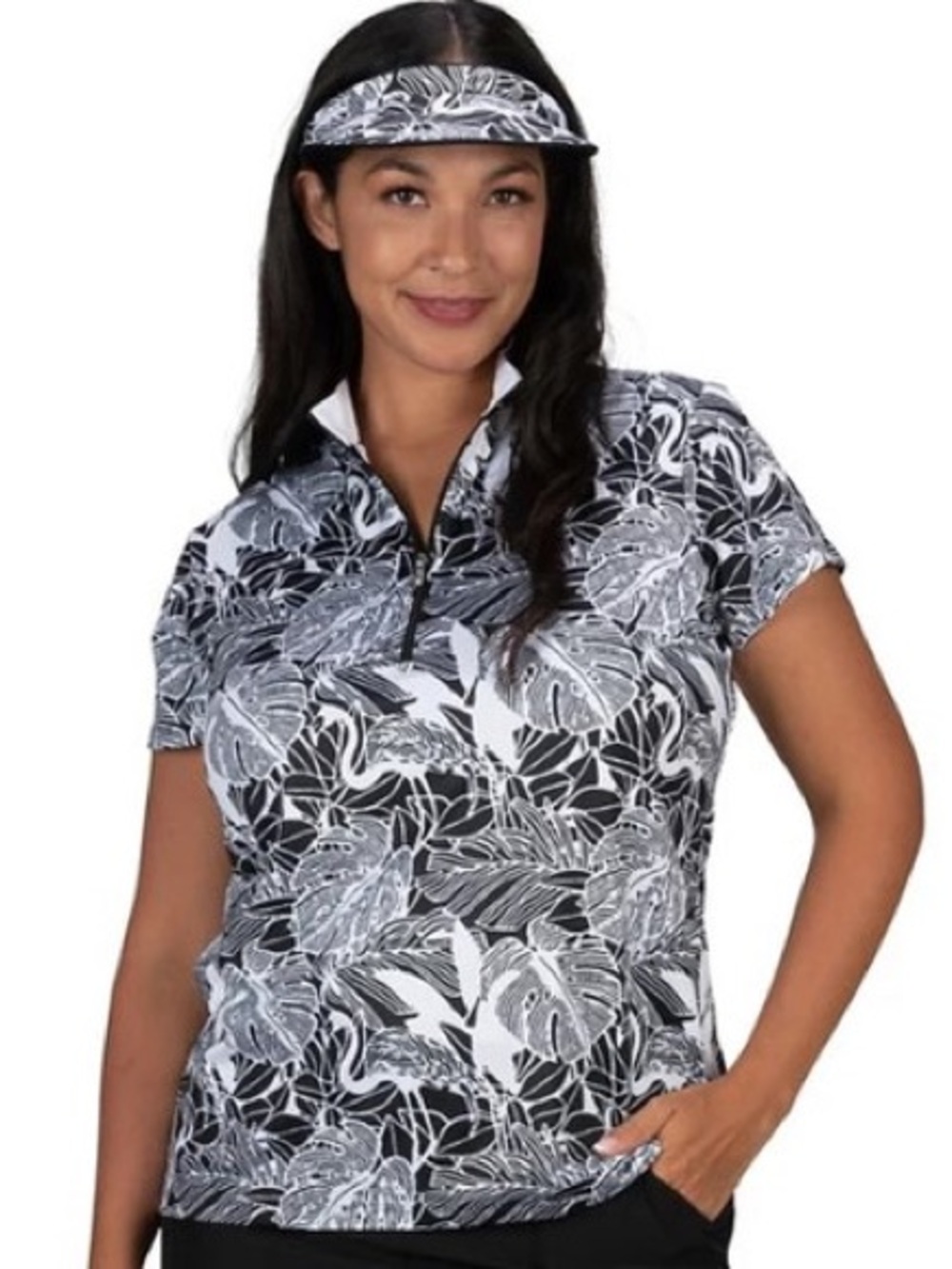 Nancy Lopez Half-Zip Tropical Print Golf Tee